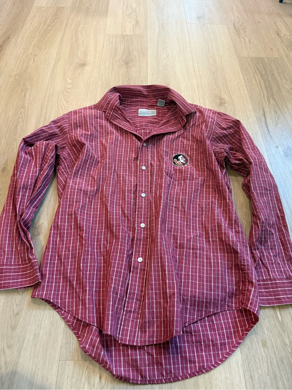 Men's Red Striped Button-Up Shirt with Seminoles Embroidered Patch adult Large